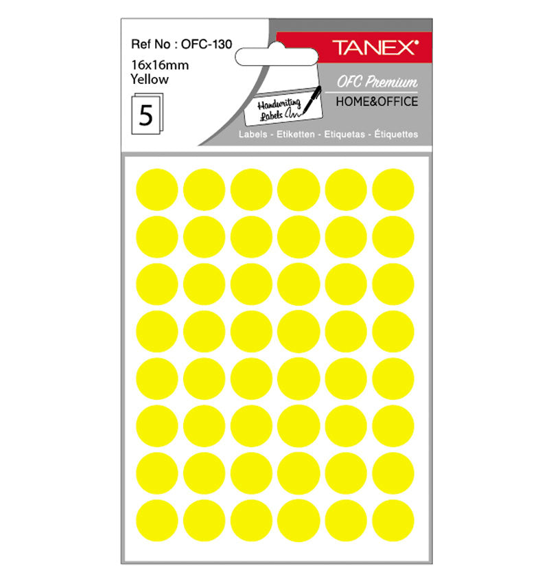 ETICHETE ROTUNDE 16MM GALBENE 240/TIPLA TANEX ETICHETE ROTUNDE 16MM GALBENE 240/TIPLA TANEX